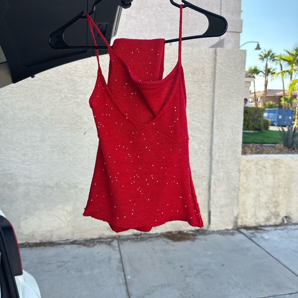 SHEIN Red Sparkle Knit Top